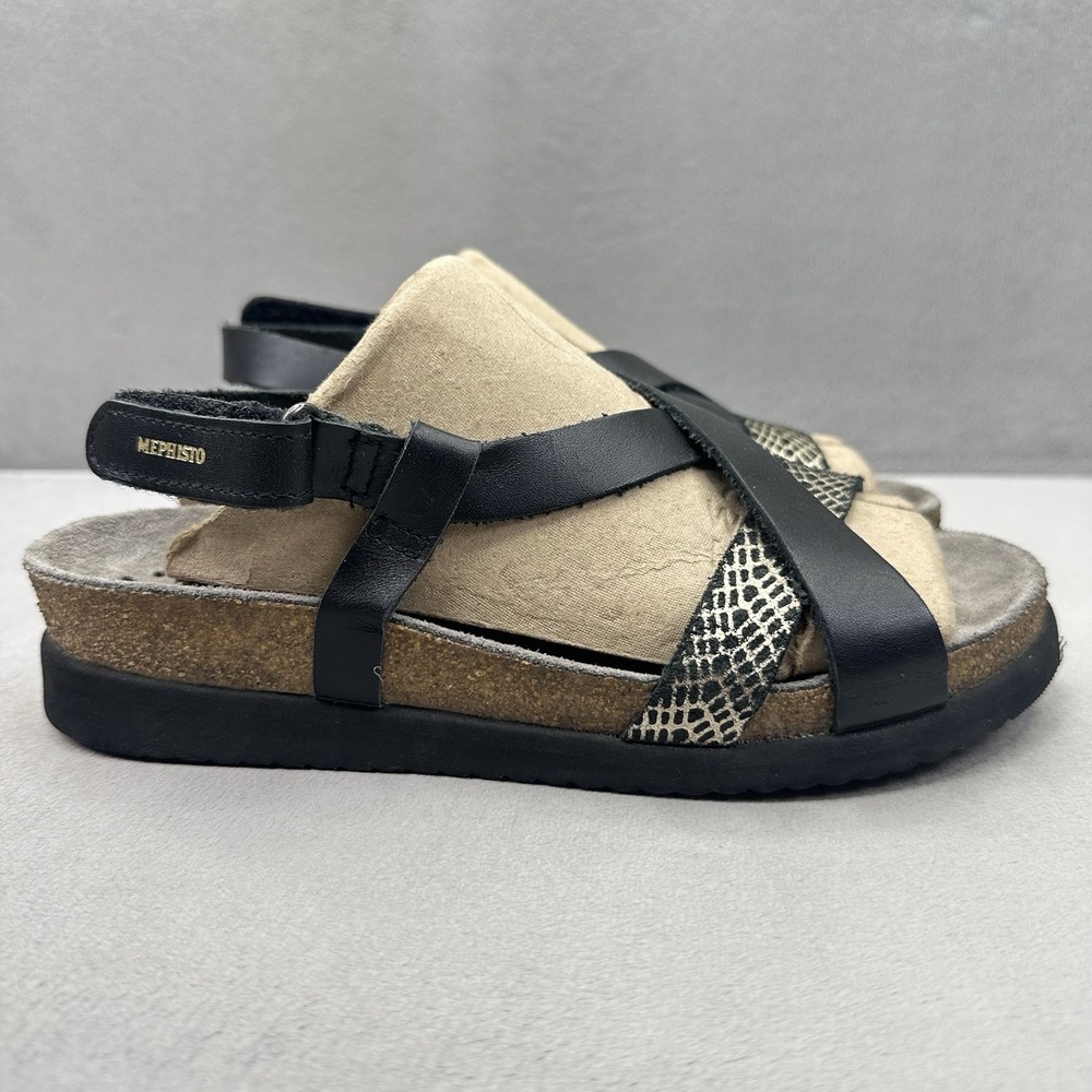 Mephisto Haneta Womens Size 7 (37) Criss-Cross Sandals Black / Cuba Leather